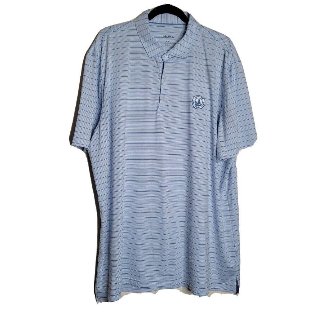 Johnnie O Golf Polo Stripe Stretch Blue White Shirt Sz 2XL Pinetop Country Club